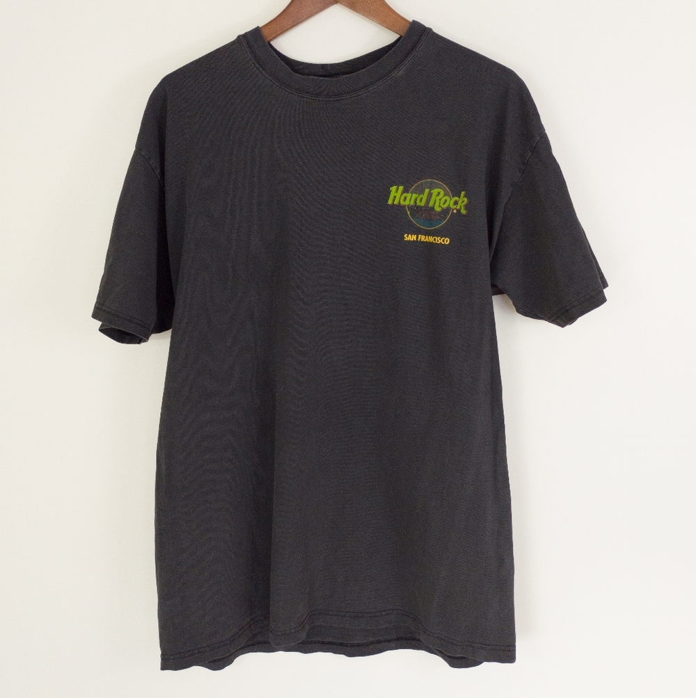 Vintage 90s Hard Rock Cafe San Francisco Guitar Bridge Heavy Tee XL Black